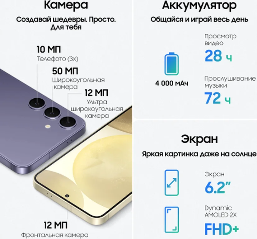 Смартфон Samsung Galaxy S24 8/256 ГБ, Фиолетовый