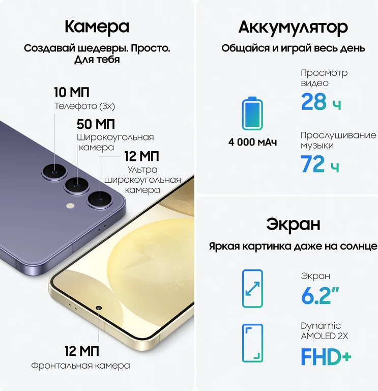 Смартфон Samsung Galaxy S24 8/128Gb, Ru, черный