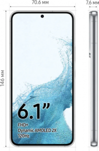 Смартфон Samsung Galaxy S22 8/128 ГБ, Dual nano SIM, Белый фантом