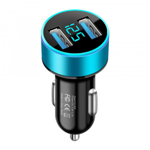 Автомобильная зарядка с 2 USB синяя