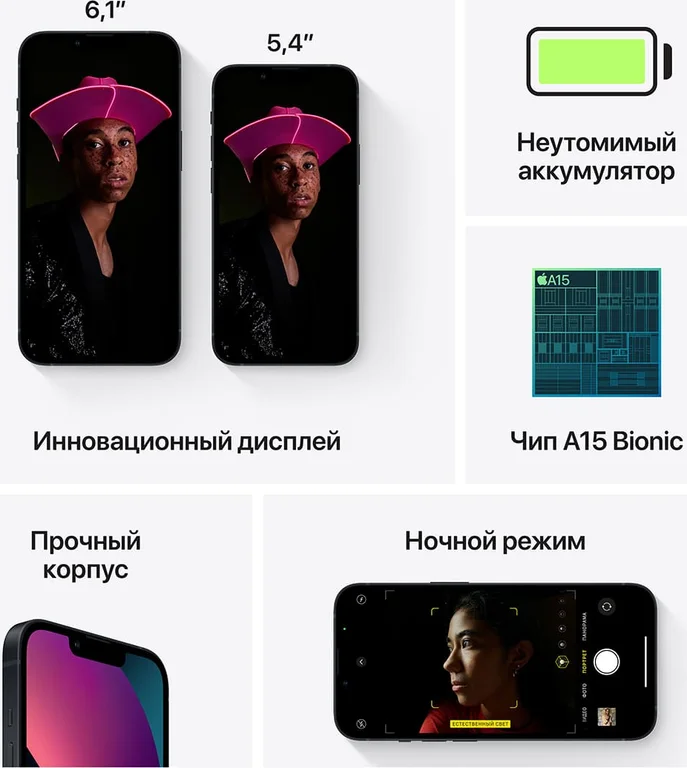 Смартфон Apple iPhone 13 128Gb Midnight, «тёмная ночь»